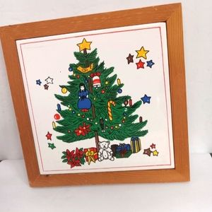 Wood  Framed Christmas Tree on Tile  7" sq